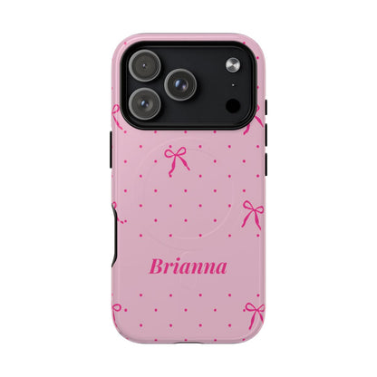 Personalized Pink Bow Phone Case – Custom Name Polka Dot Coquette Aesthetic