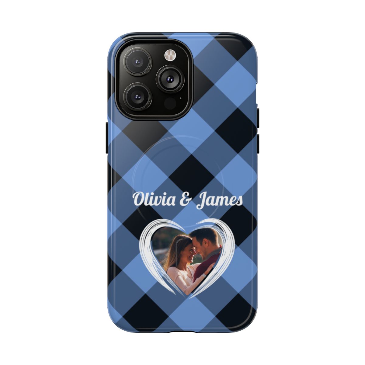 Personalized Blue Plaid Phone Case - Custom Photo & Name