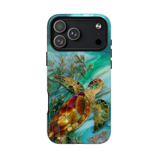 Sea Turtle Stained Glass Phone Case - Mosaic Ocean Art