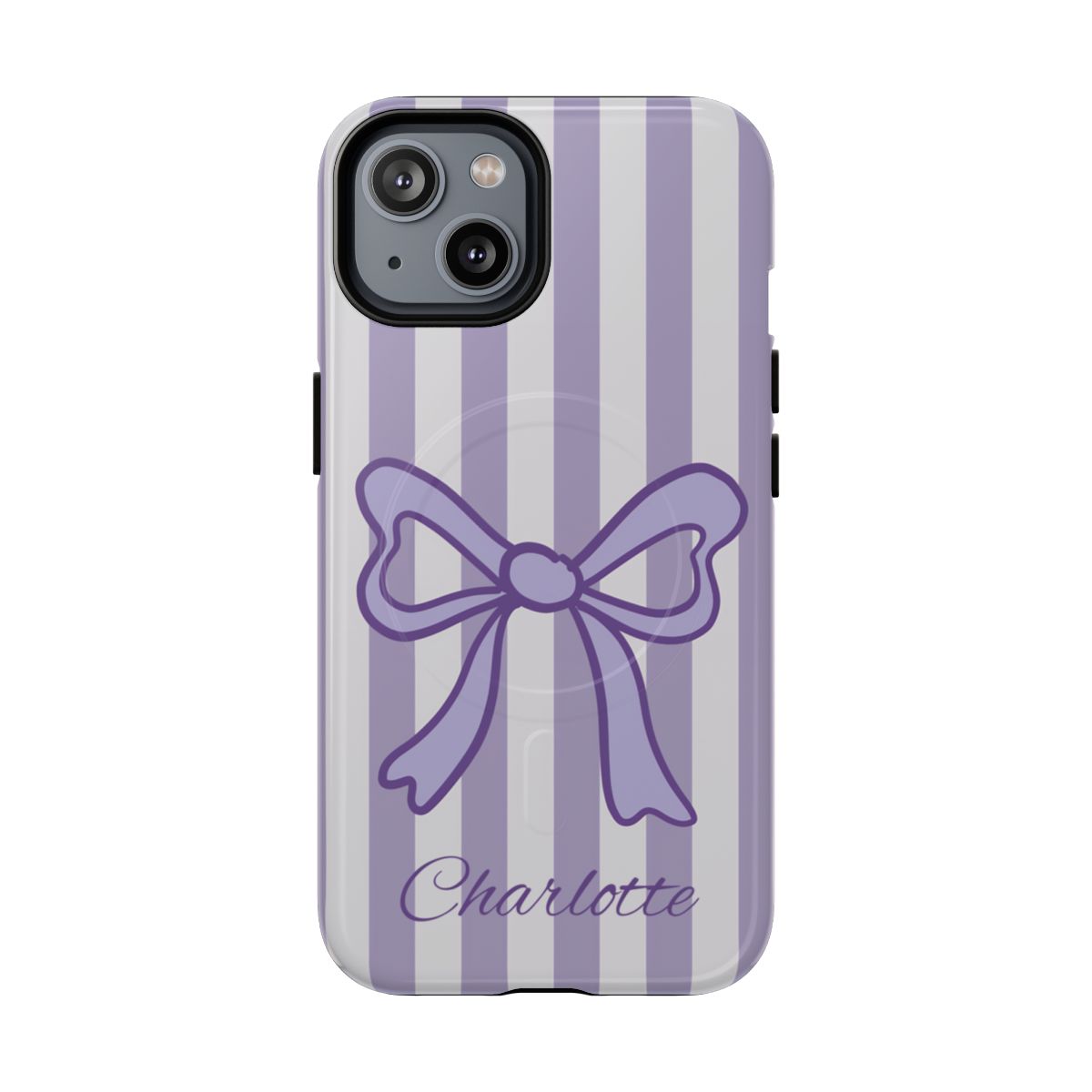 Personalized Lavender Bow Phone Case – Purple Striped Coquette Ribbon Aesthetic