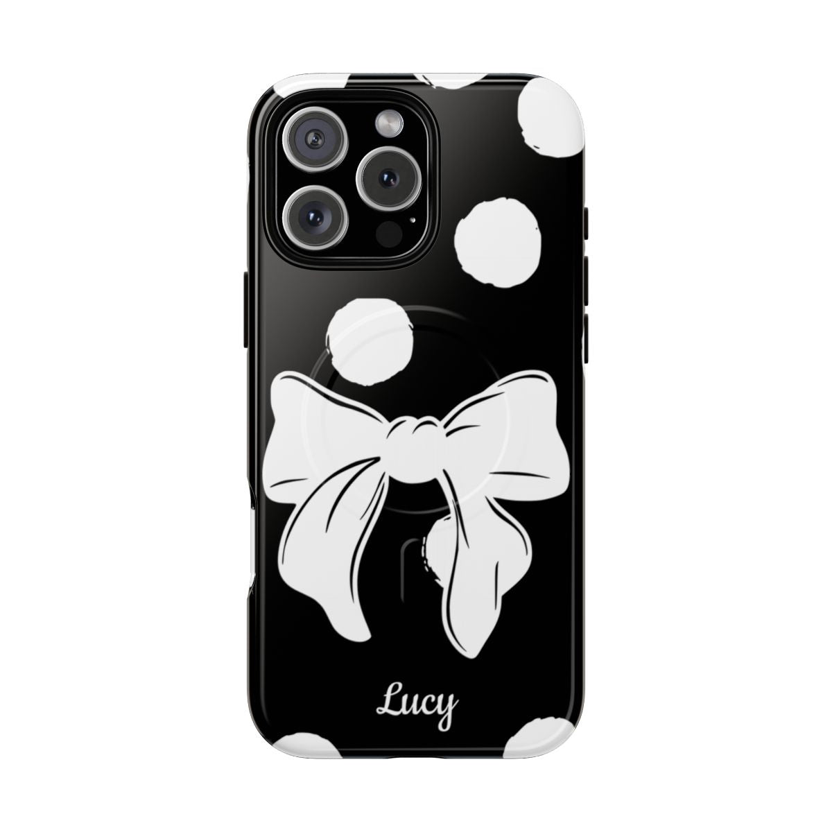 Personalized Black Polka Dot Bow Phone Case – Custom Name Coquette Retro Aesthetic