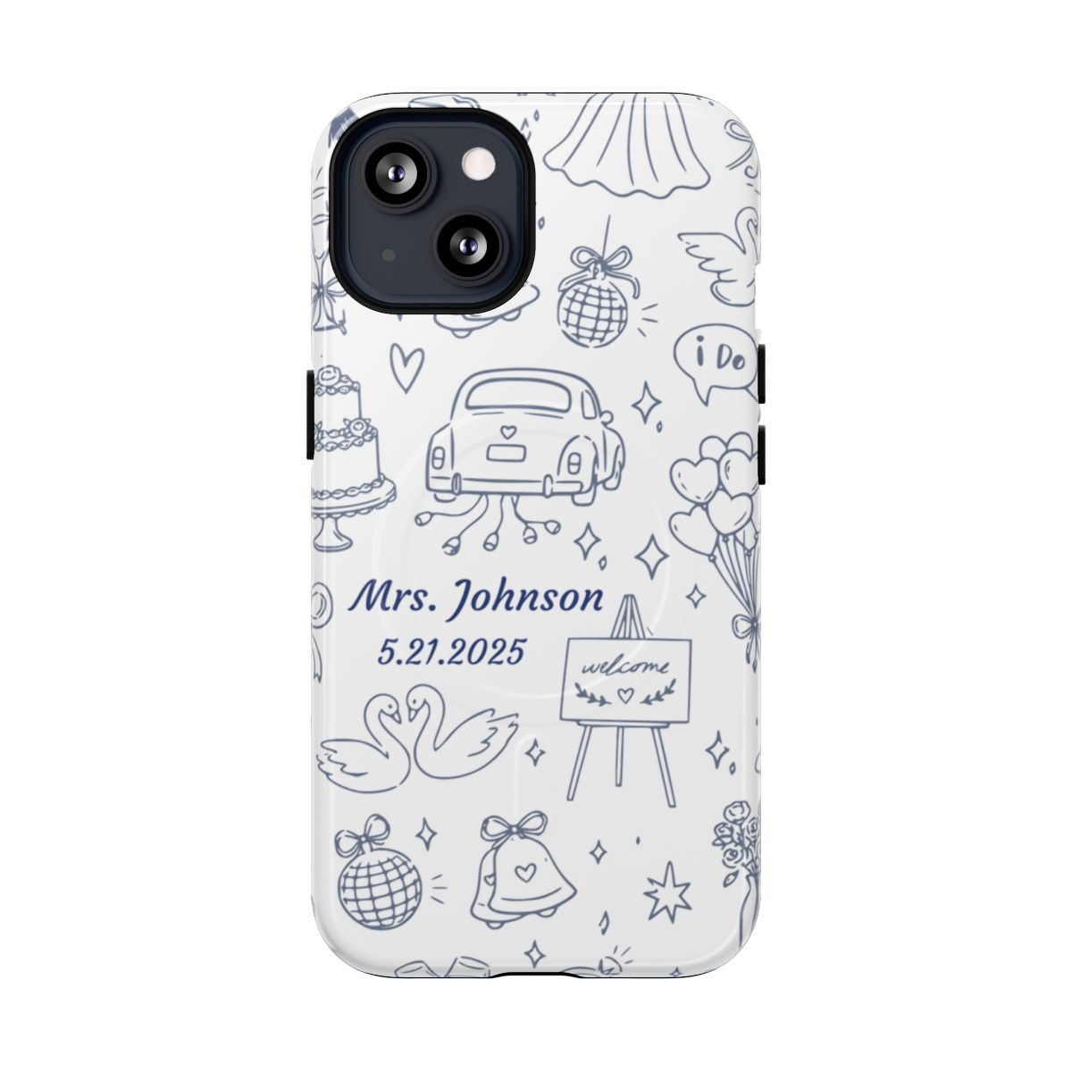 Navy Blue Personalized Wedding Phone Case – Custom Name & Date Bridal Gift