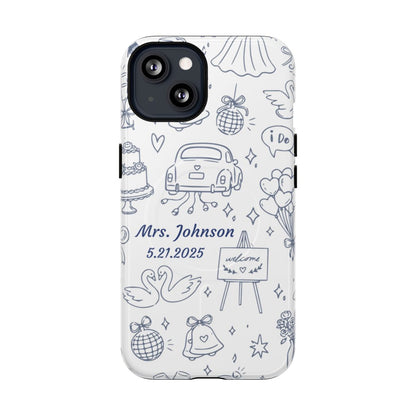 Navy Blue Personalized Wedding Phone Case – Custom Name & Date Bridal Gift