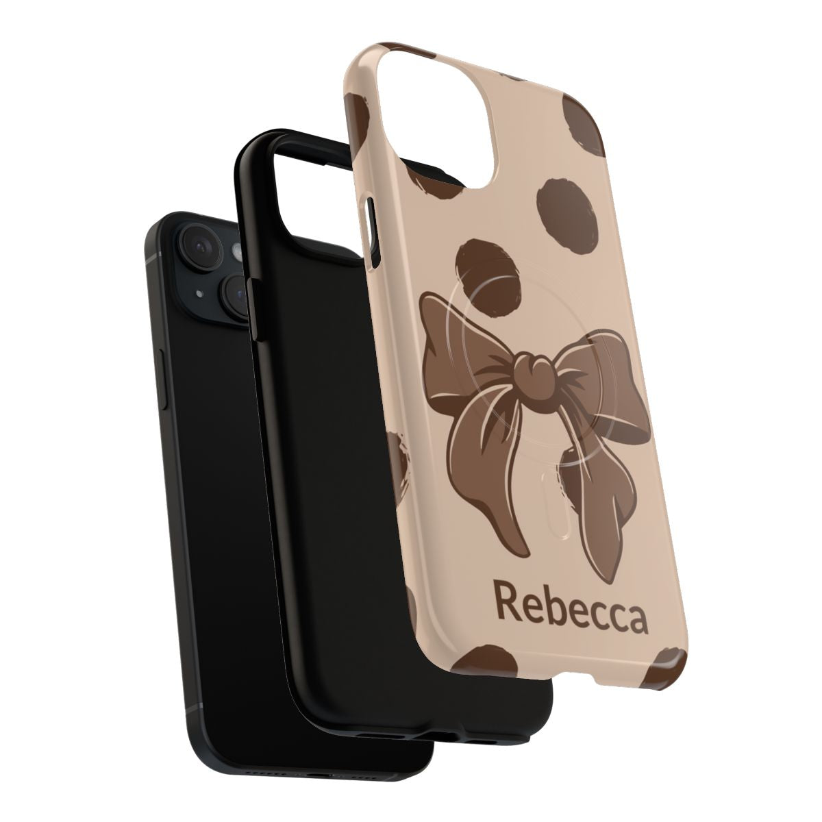 Personalized Brown Polka Dot Bow Phone Case – Custom Name Coquette Retro Aesthetic