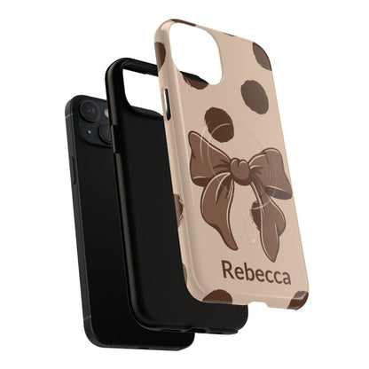 Personalized Brown Polka Dot Bow Phone Case – Custom Name Coquette Retro Aesthetic