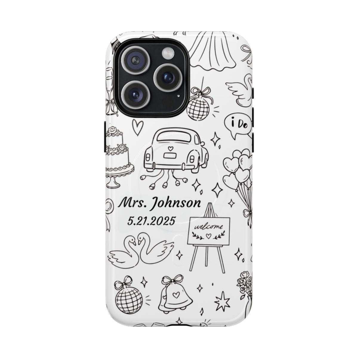 Black Wedding Phone Case – Personalized Name & Date Gift