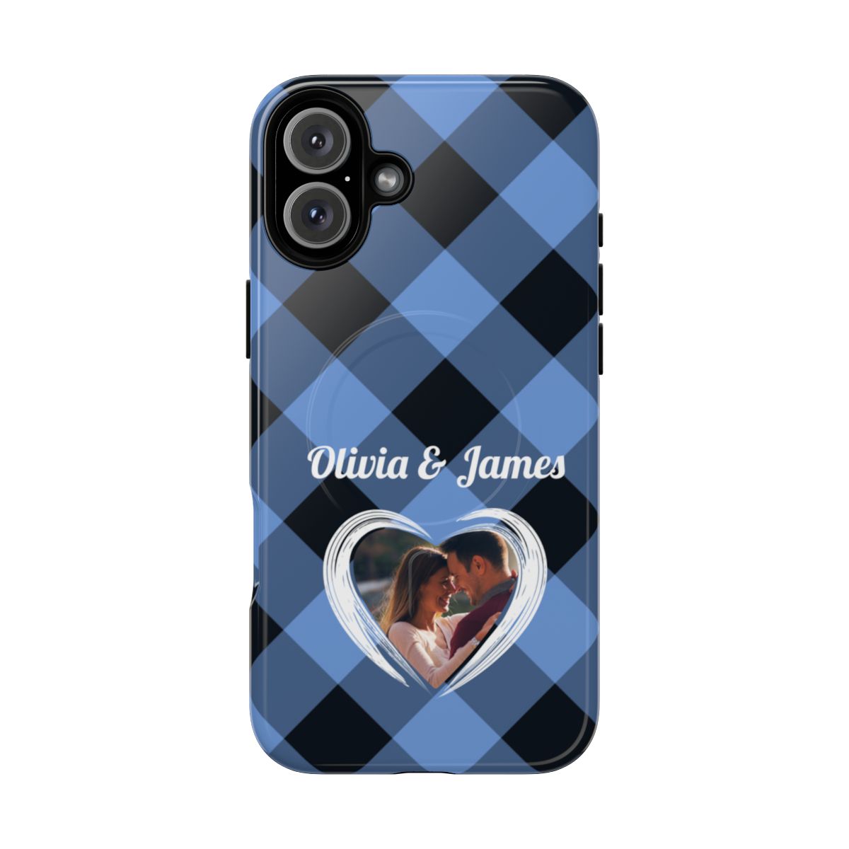 Personalized Blue Plaid Phone Case - Custom Photo & Name