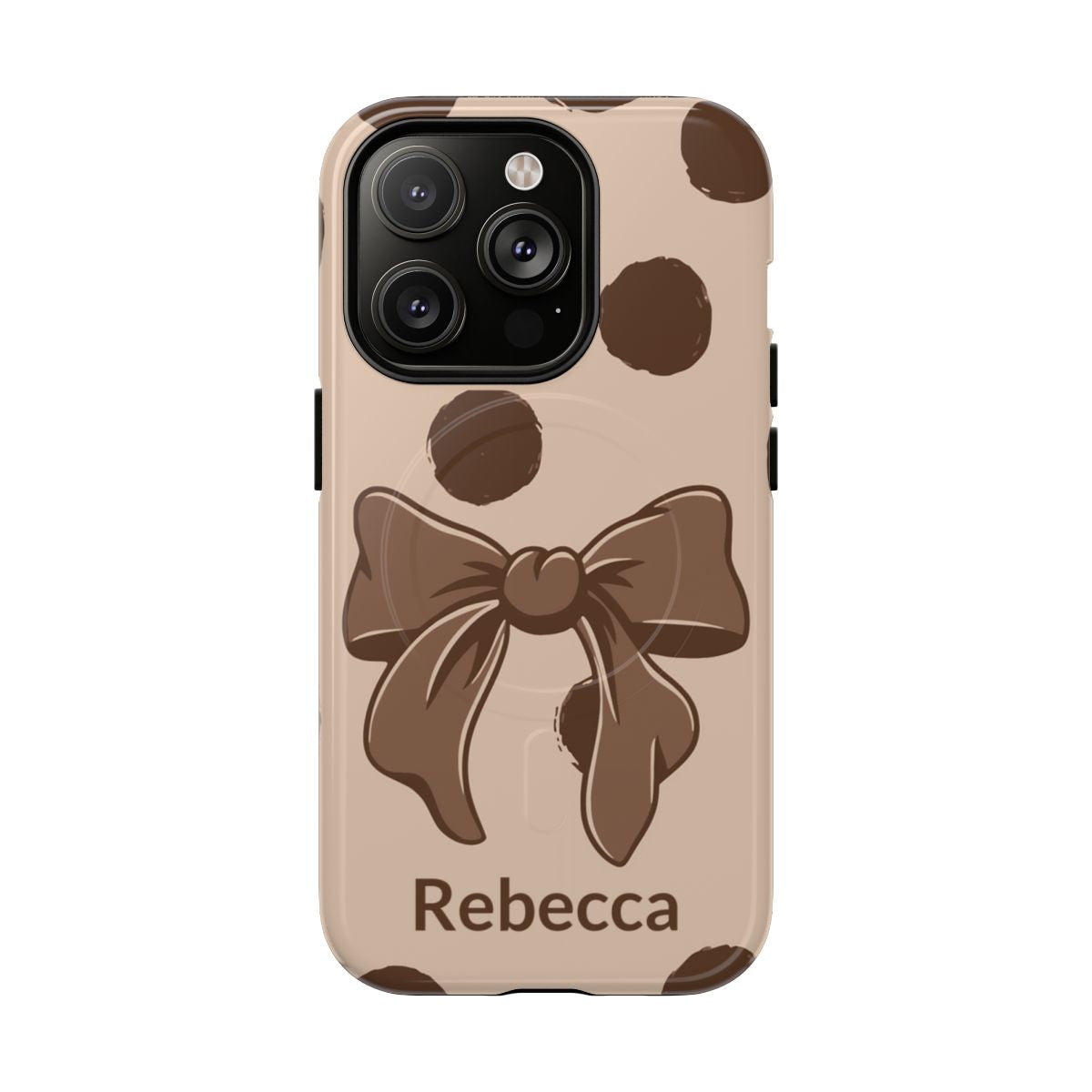 Personalized Brown Polka Dot Bow Phone Case – Custom Name Coquette Retro Aesthetic