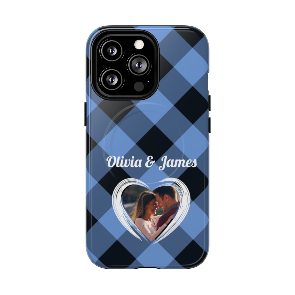 Personalized Blue Plaid Phone Case - Custom Photo & Name