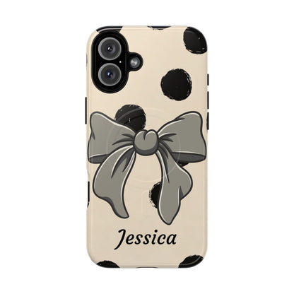 Personalized Polka Dot Bow Phone Case – Custom Name Coquette Retro Aesthetic