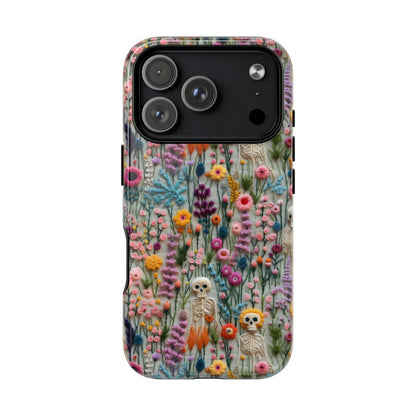 Embroidered Skeleton Flower Phone Case - Gothic Floral Art