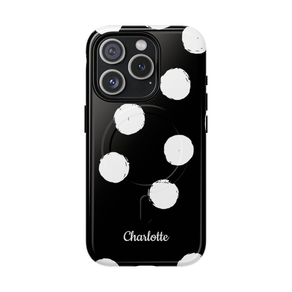 Personalized Black Polka Dot Phone Case – Custom Name Bold Monochrome Aesthetic
