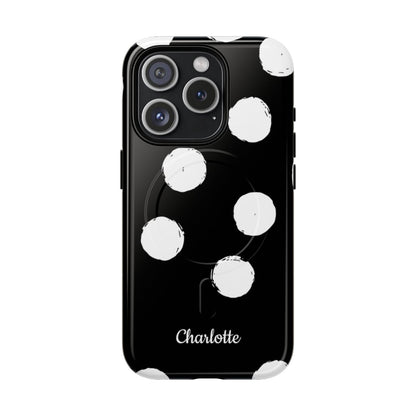 Personalized Black Polka Dot Phone Case – Custom Name Bold Monochrome Aesthetic