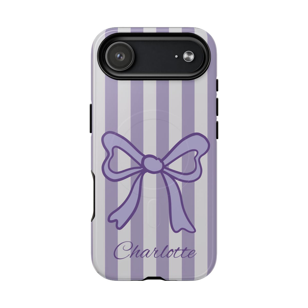 Personalized Lavender Bow Phone Case – Purple Striped Coquette Ribbon Aesthetic