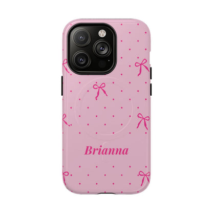 Personalized Pink Bow Phone Case – Custom Name Polka Dot Coquette Aesthetic