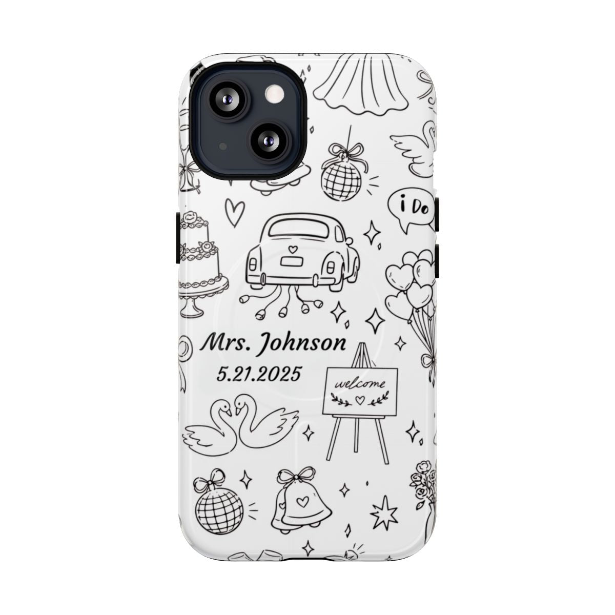 Black Wedding Phone Case – Personalized Name & Date Gift