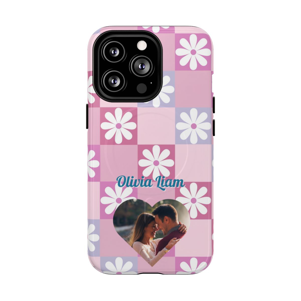 Personalized Pink Floral Checkered Tough Case