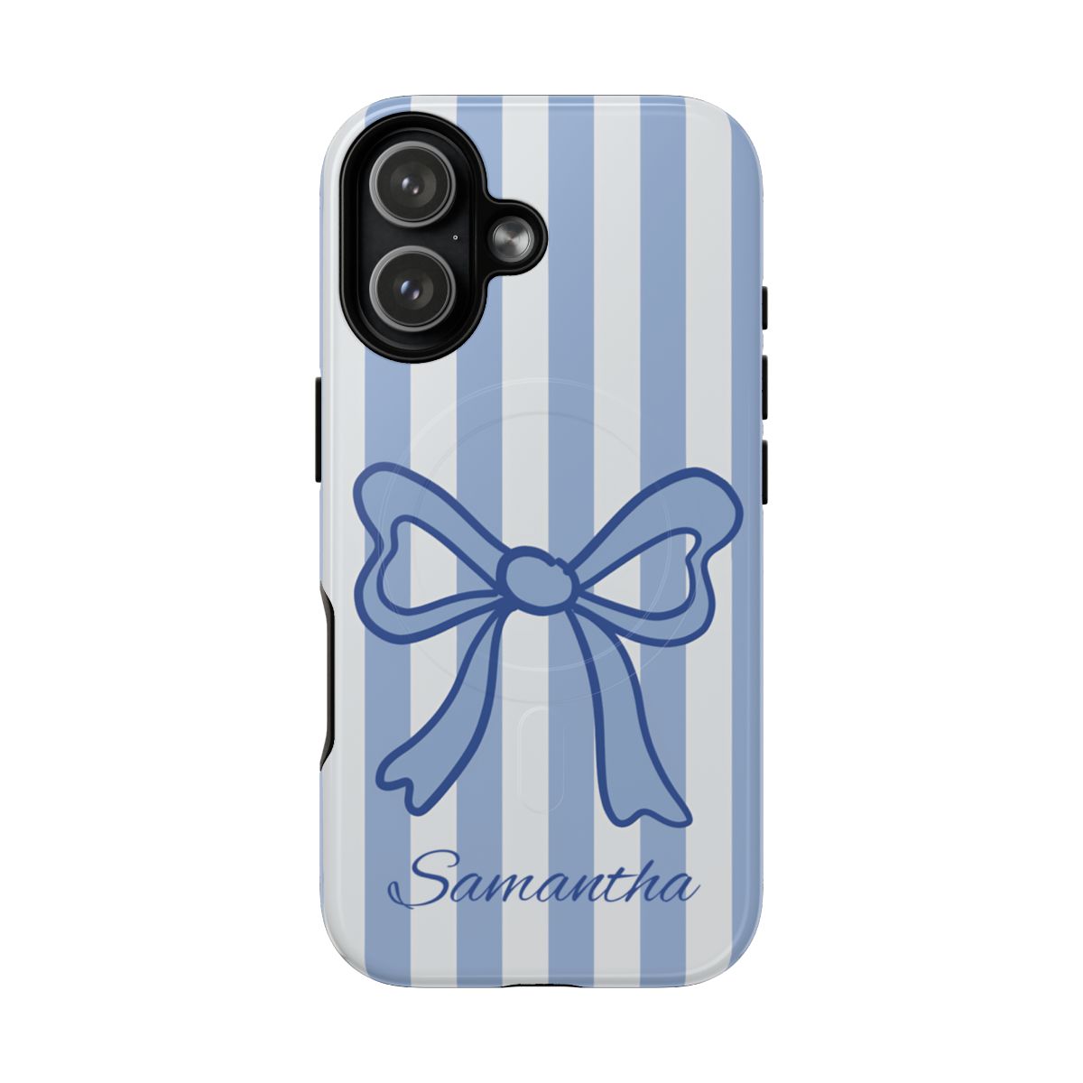 Personalized Coquette Bow Phone Case – Blue Striped Preppy Ribbon Aesthetic