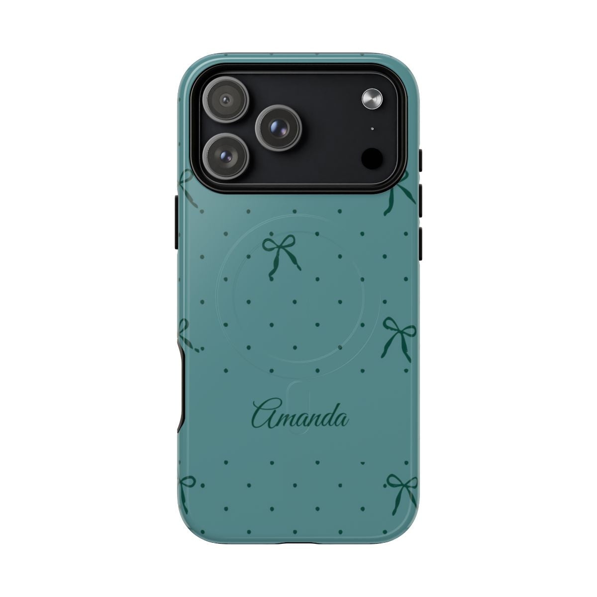Personalized Teal Bow Phone Case – Custom Name Coquette Polka Dot Aesthetic