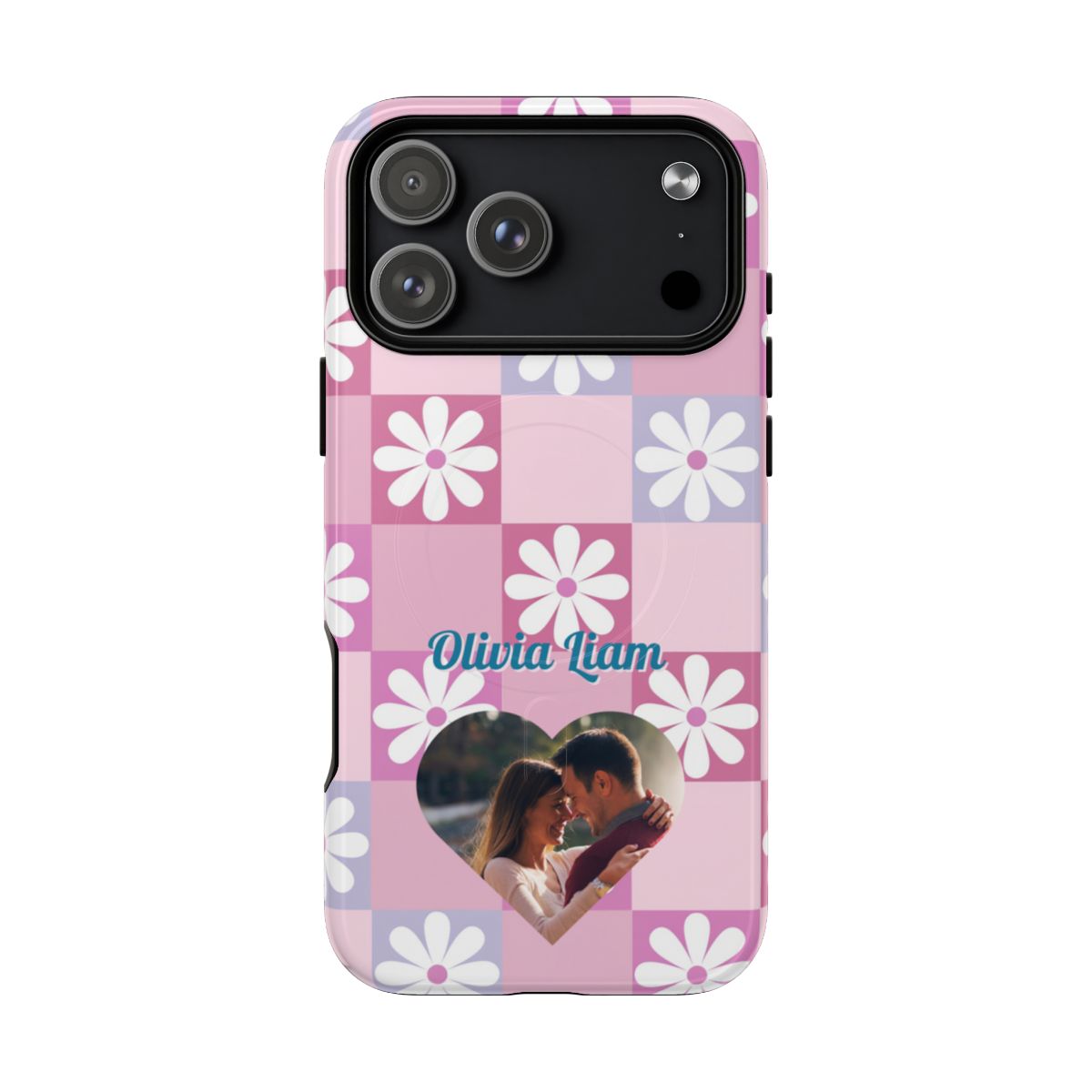 Personalized Pink Floral Checkered Tough Case