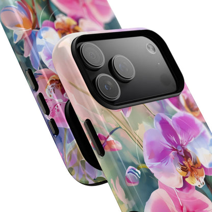 Pink Orchid Phone Case - Vibrant Tropical Watercolor Art