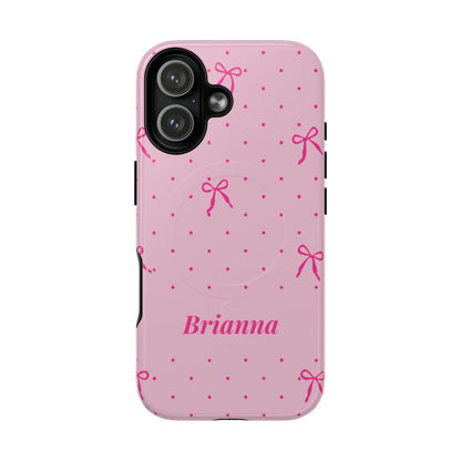Personalized Pink Bow Phone Case – Custom Name Polka Dot Coquette Aesthetic