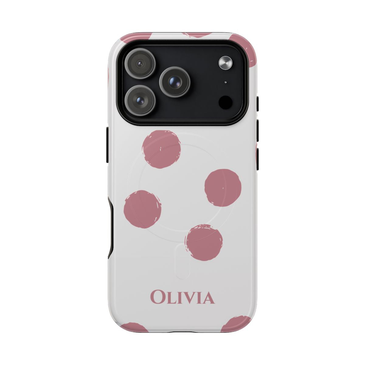 Personalized Pink Polka Dot Phone Case – Custom Name White Blush Aesthetic
