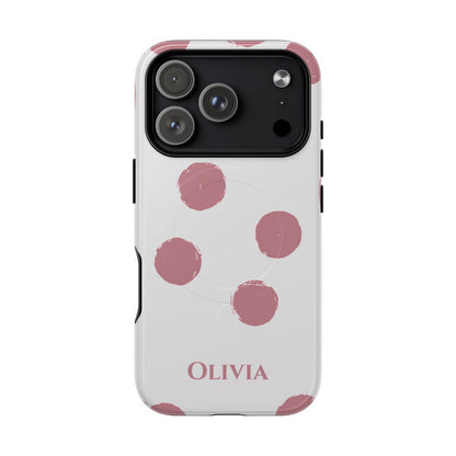 Personalized Pink Polka Dot Phone Case – Custom Name White Blush Aesthetic