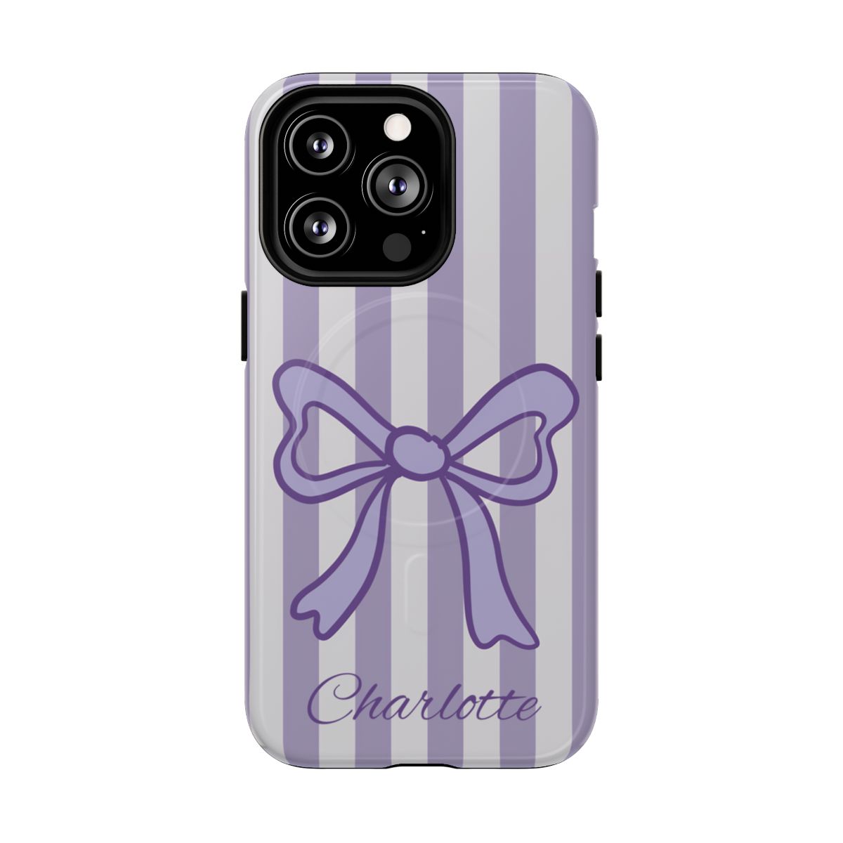 Personalized Lavender Bow Phone Case – Purple Striped Coquette Ribbon Aesthetic