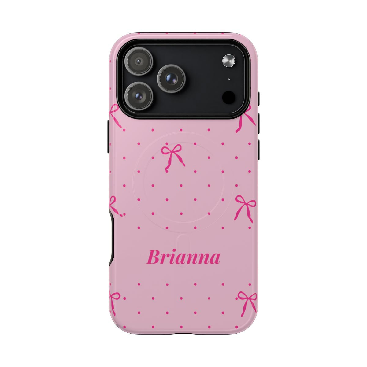 Personalized Pink Bow Phone Case – Custom Name Polka Dot Coquette Aesthetic