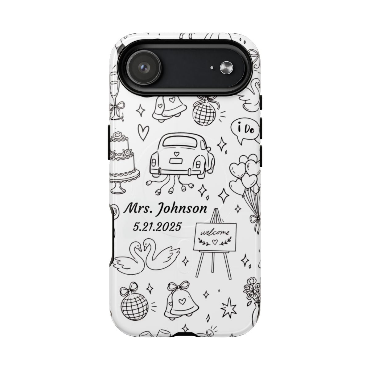 Black Wedding Phone Case – Personalized Name & Date Gift