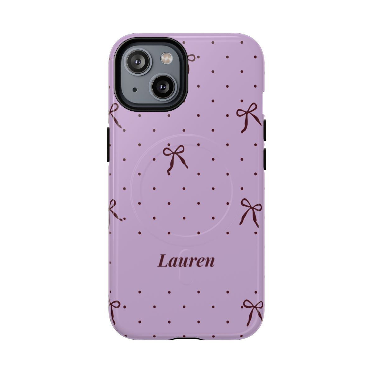 Personalized Lavender Bow Phone Case – Custom Name Polka Dot Coquette Aesthetic