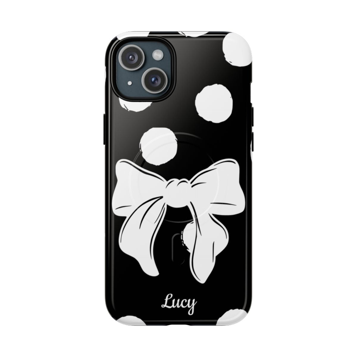 Personalized Black Polka Dot Bow Phone Case – Custom Name Coquette Retro Aesthetic