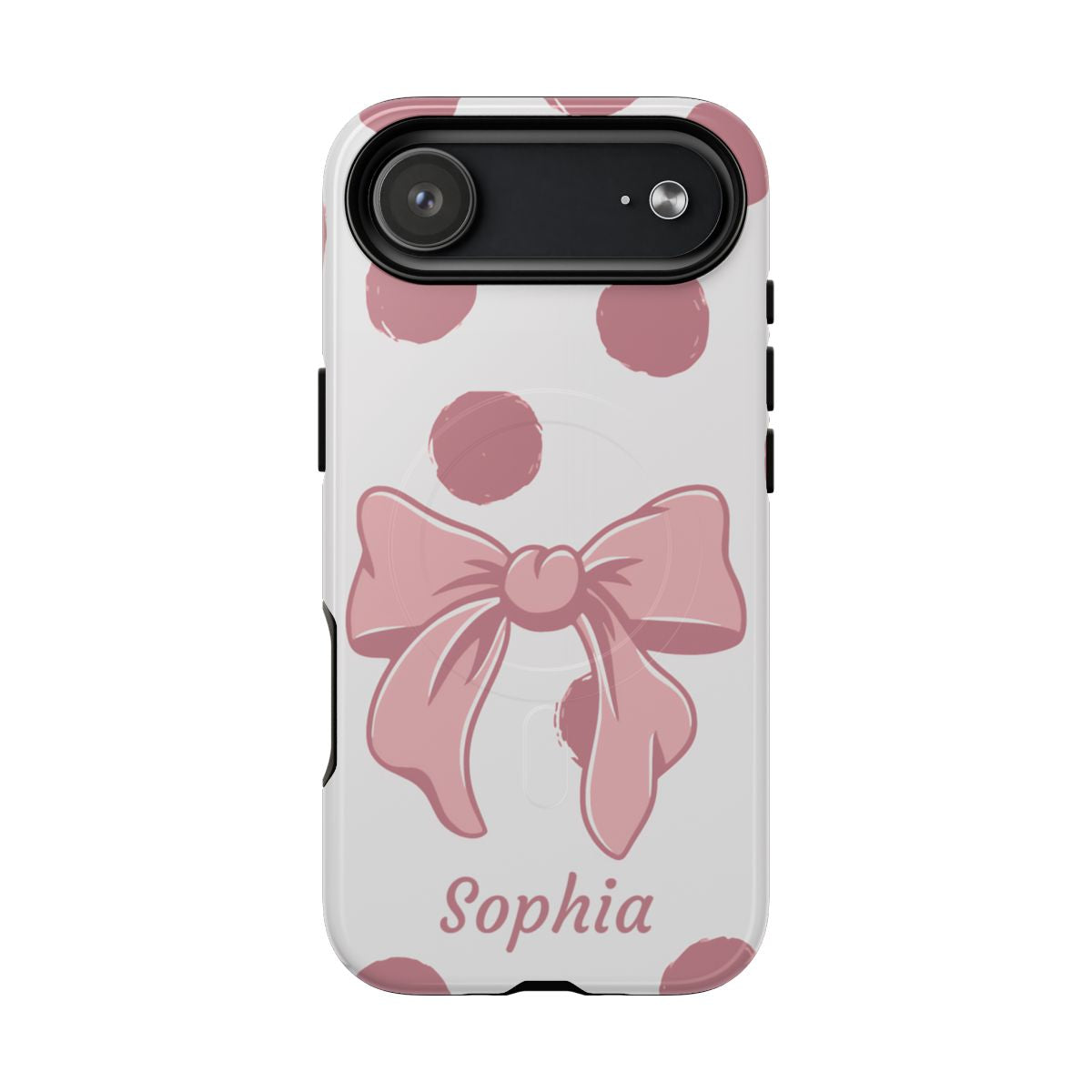 Personalized Pink Polka Dot Bow Phone Case – Custom Name Coquette Aesthetic