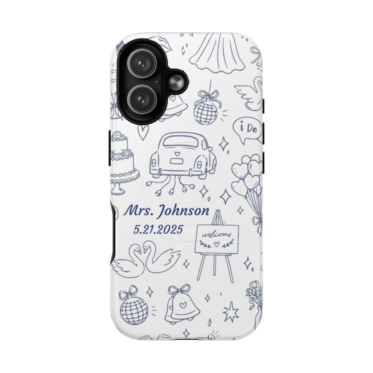 Navy Blue Personalized Wedding Phone Case – Custom Name & Date Bridal Gift