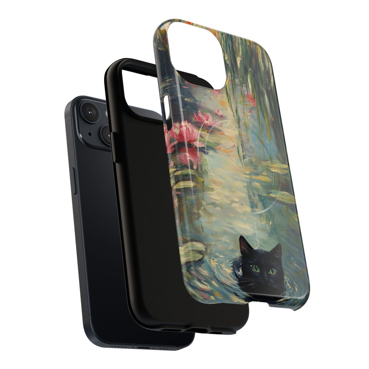 Back view of a protective phone case showcasing a whimsical nature scene with soft, textured brushstrokes.