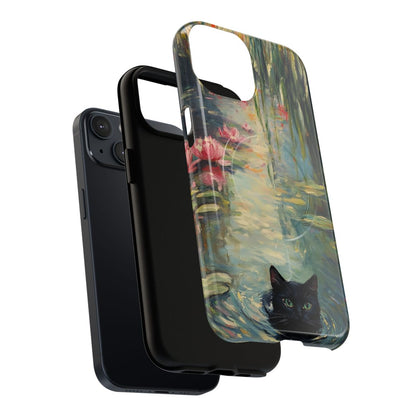 Back view of a protective phone case showcasing a whimsical nature scene with soft, textured brushstrokes.