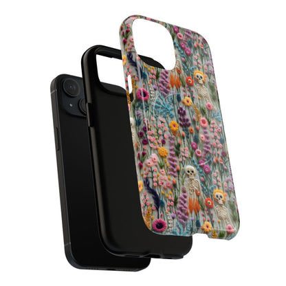 Embroidered Skeleton Flower Phone Case - Gothic Floral Art