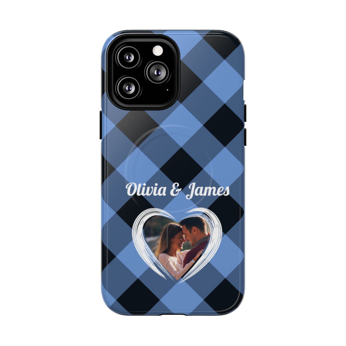 Personalized Blue Plaid Phone Case - Custom Photo & Name