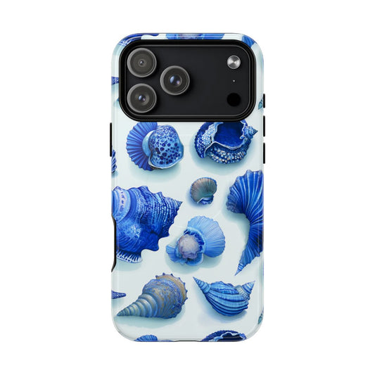 Deep Blue Shells Phone Case - Coastal Nautical Seashell Art