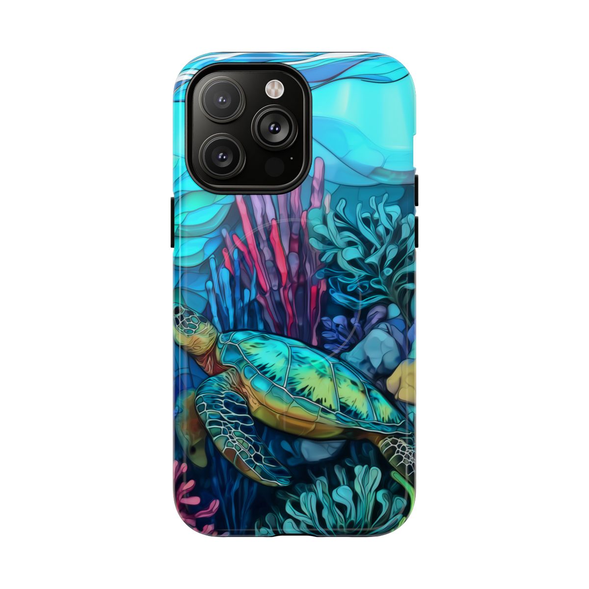Stained Glass Turtle Phone Case – Coastal Blue Ocean Mosaic Aesthetic