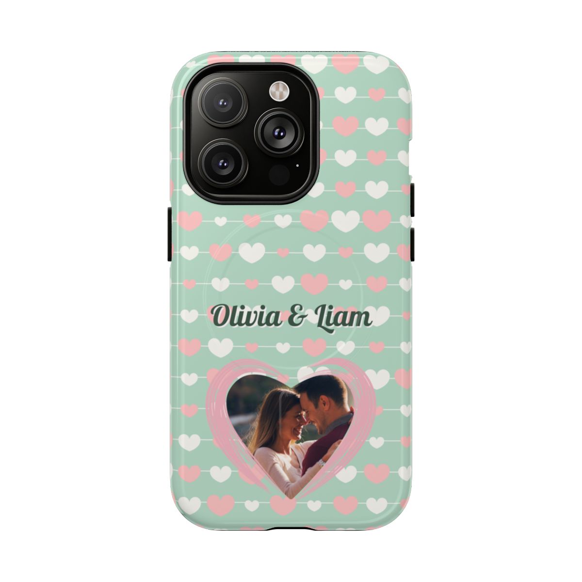 Personalized Mint Green Heart Phone Case - Custom Name and Photo