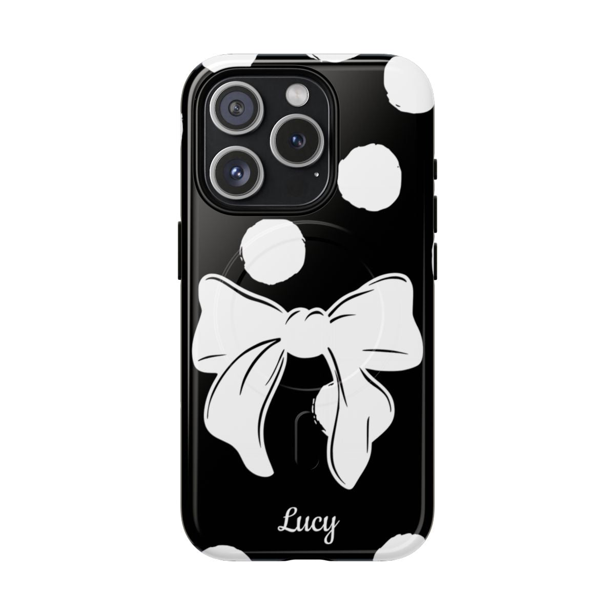 Personalized Black Polka Dot Bow Phone Case – Custom Name Coquette Retro Aesthetic