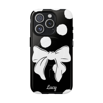 Personalized Black Polka Dot Bow Phone Case – Custom Name Coquette Retro Aesthetic