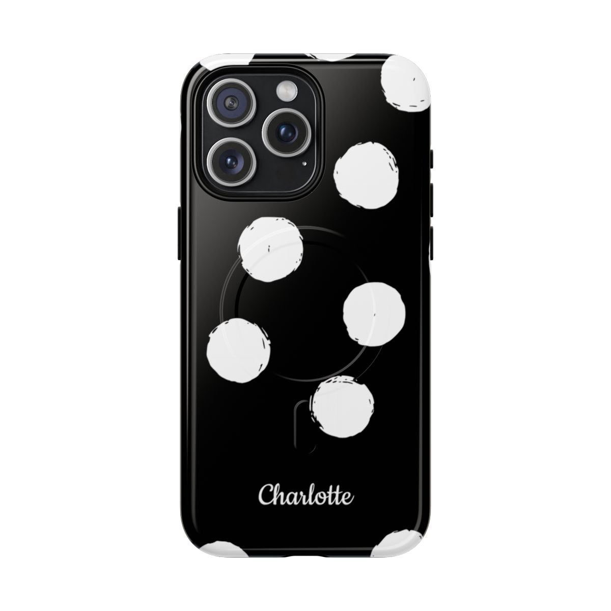 Personalized Black Polka Dot Phone Case – Custom Name Bold Monochrome Aesthetic