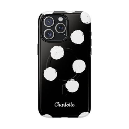 Personalized Black Polka Dot Phone Case – Custom Name Bold Monochrome Aesthetic