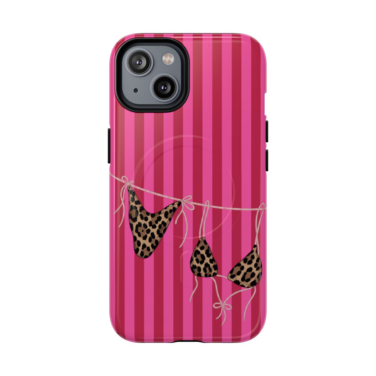 Leopard Bikini Striped Phone Case – Trendy Summer Beach Aesthetic