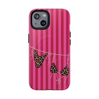 Leopard Bikini Striped Phone Case – Trendy Summer Beach Aesthetic