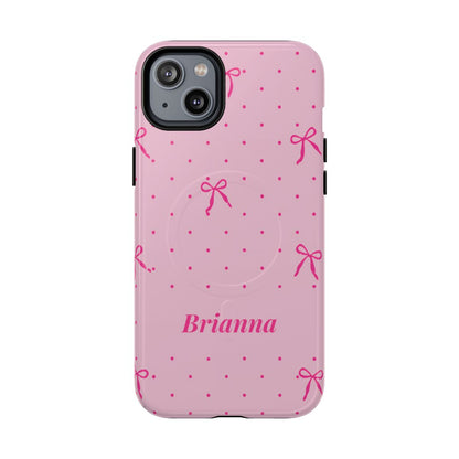 Personalized Pink Bow Phone Case – Custom Name Polka Dot Coquette Aesthetic